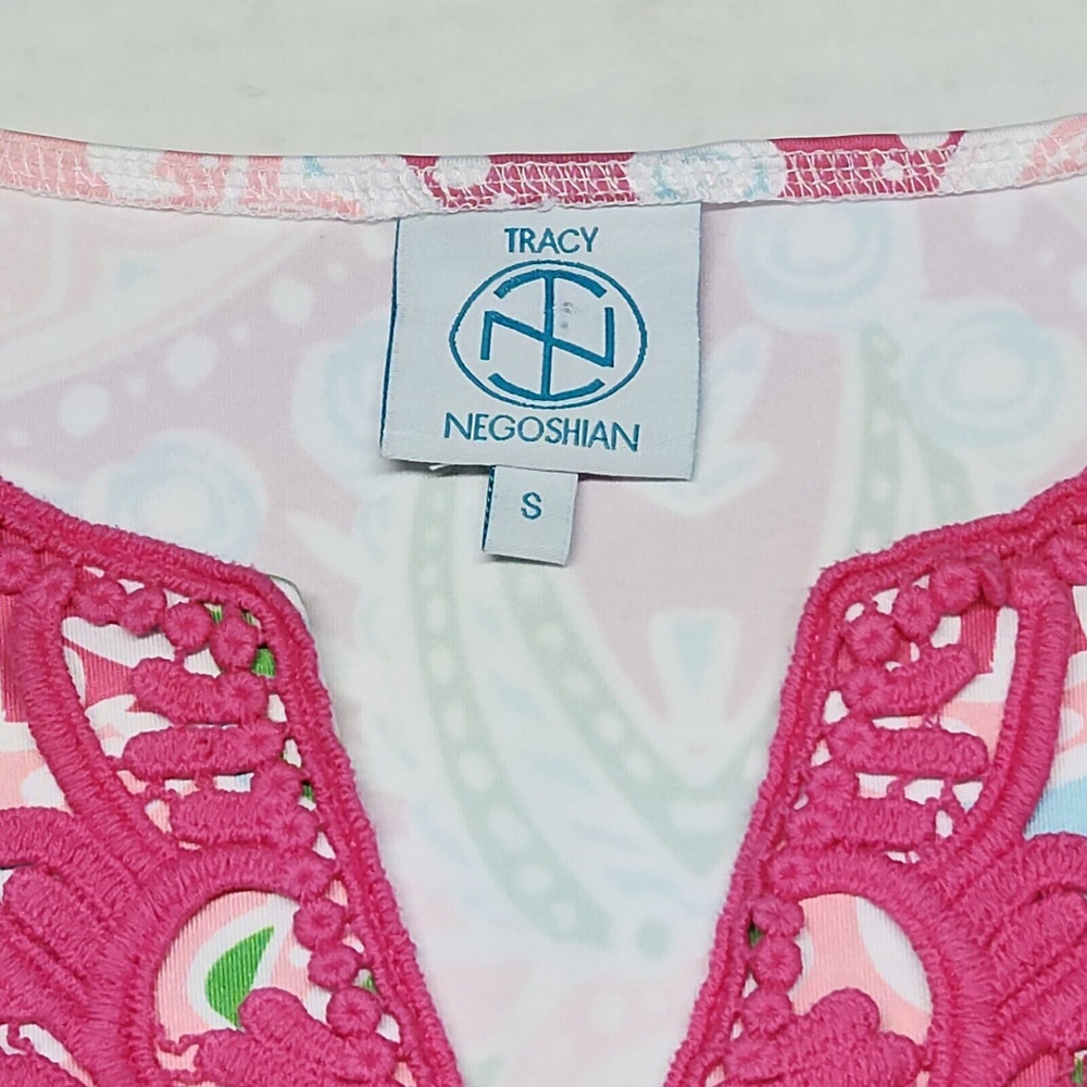 Knee Length Paisley Pink Green White Crochet Trim V Neck Barbie Challenger Core - Picture 3 of 14